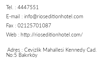 Rios Edition Hotel iletiim bilgileri